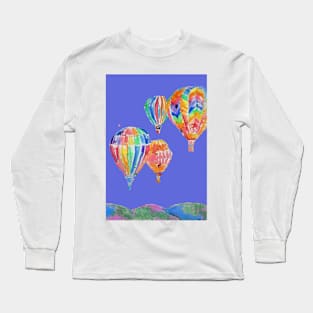 Hot Air Balloon Watercolor Painting on Purple Balloons Long Sleeve T-Shirt